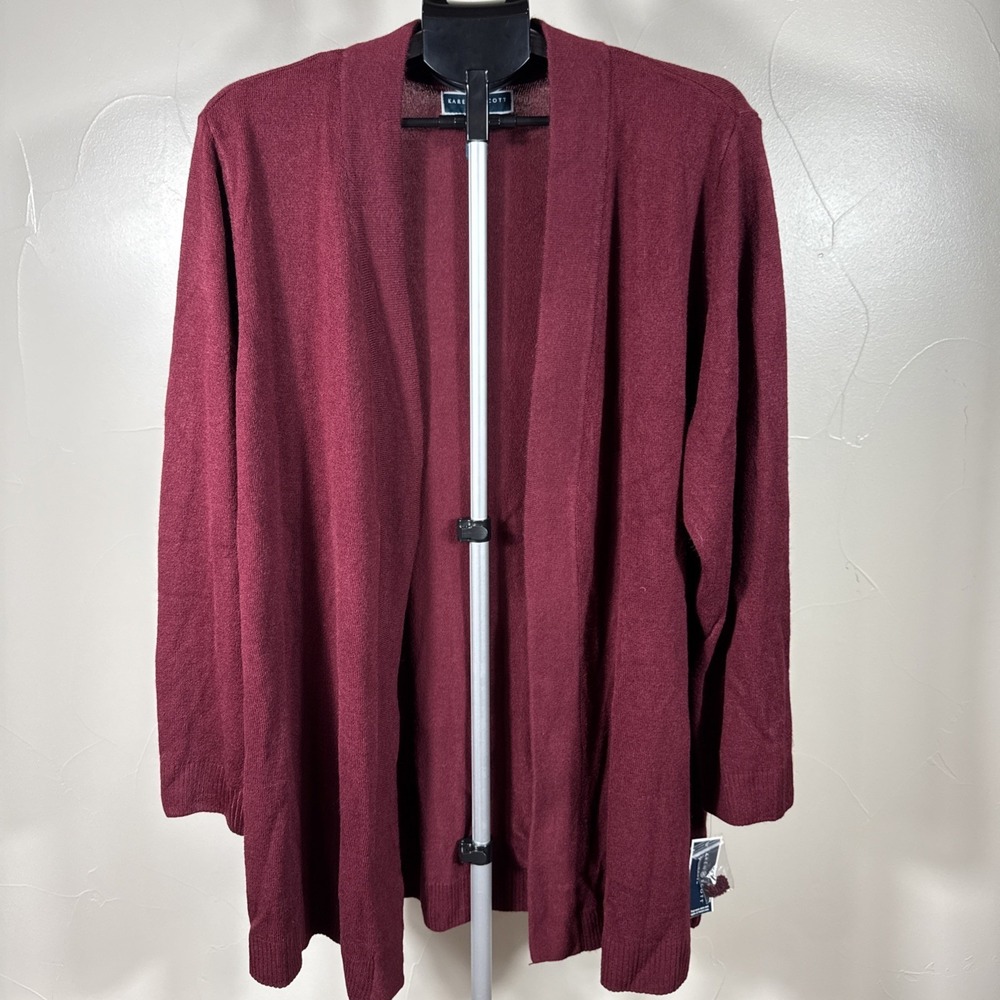 Karen Scott Woman Open Front Cardigan Sweater Burgandy 3xl New Tags